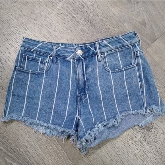 [J103] PACSUN High Rise Festival Striped Denim Cut Off Shorts - Picture 2 of 6